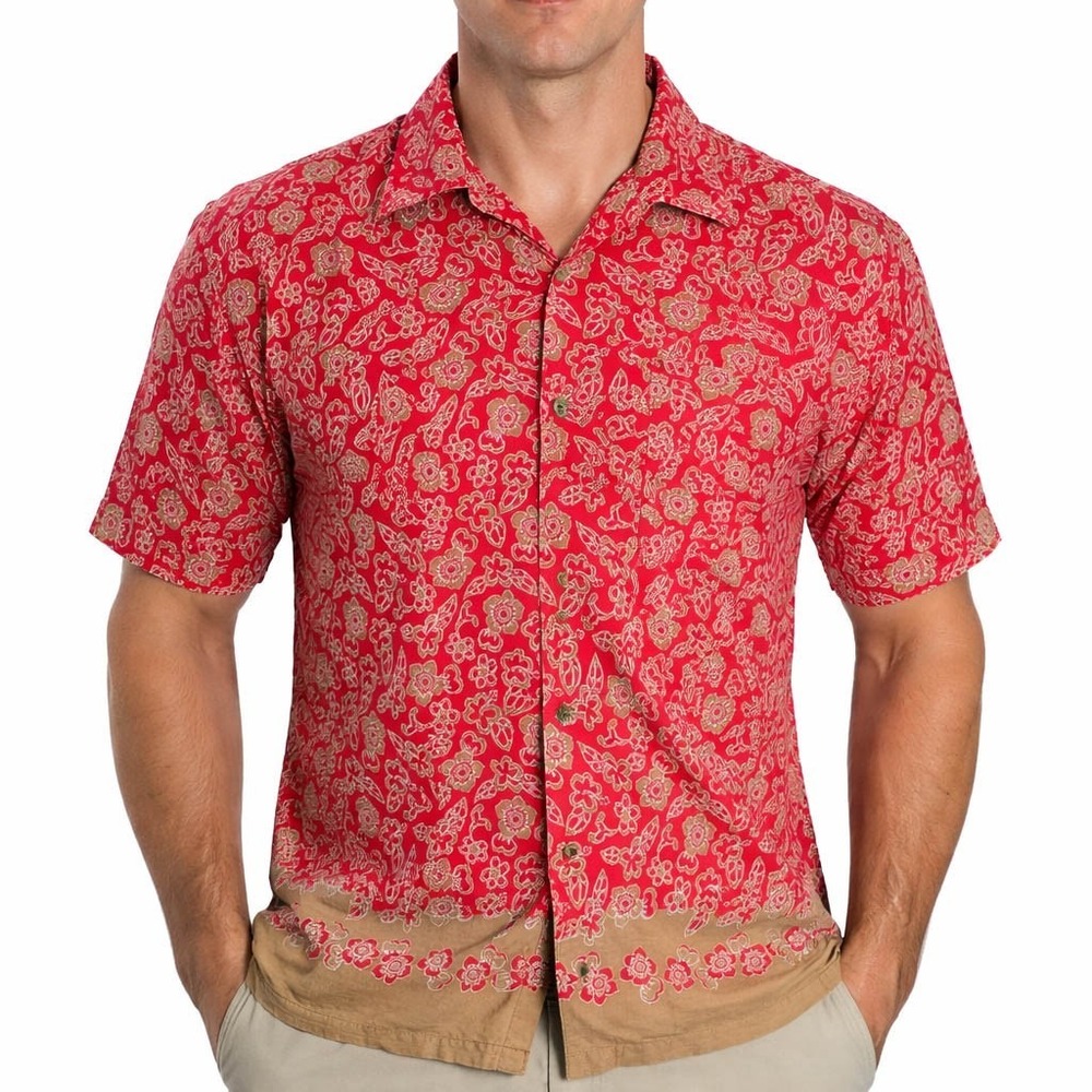 Caribbean Joe Hawaiian Aloha Shirt‎ XL Floral Abstract Red Brown